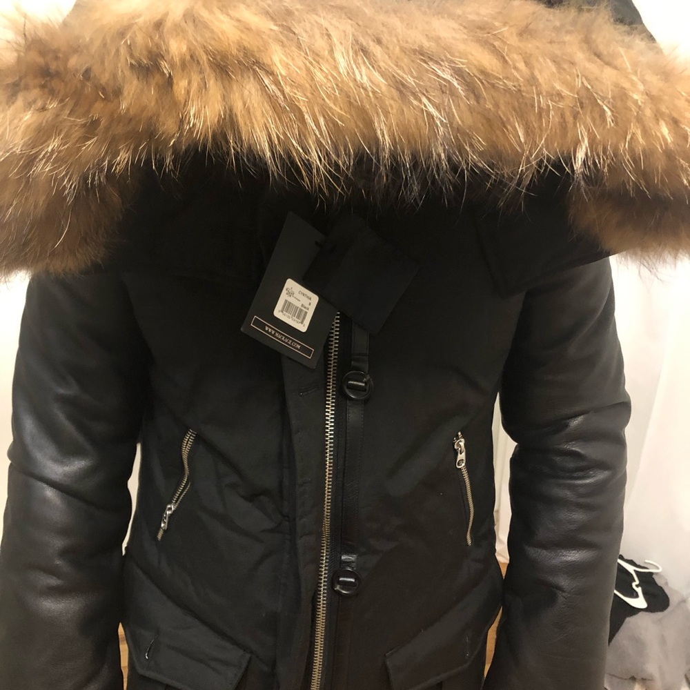 Mackage Black Jacket with Brown Fur Trim - Picture 2 of 8